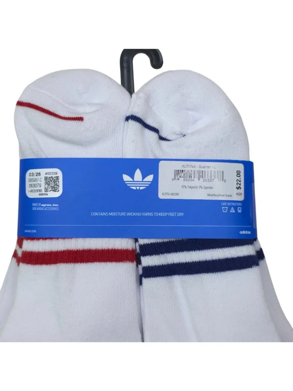 Adidas Mens Cushioned Quarter Socks 6-Pack Large Moisture-Wicking Show Size 8-12